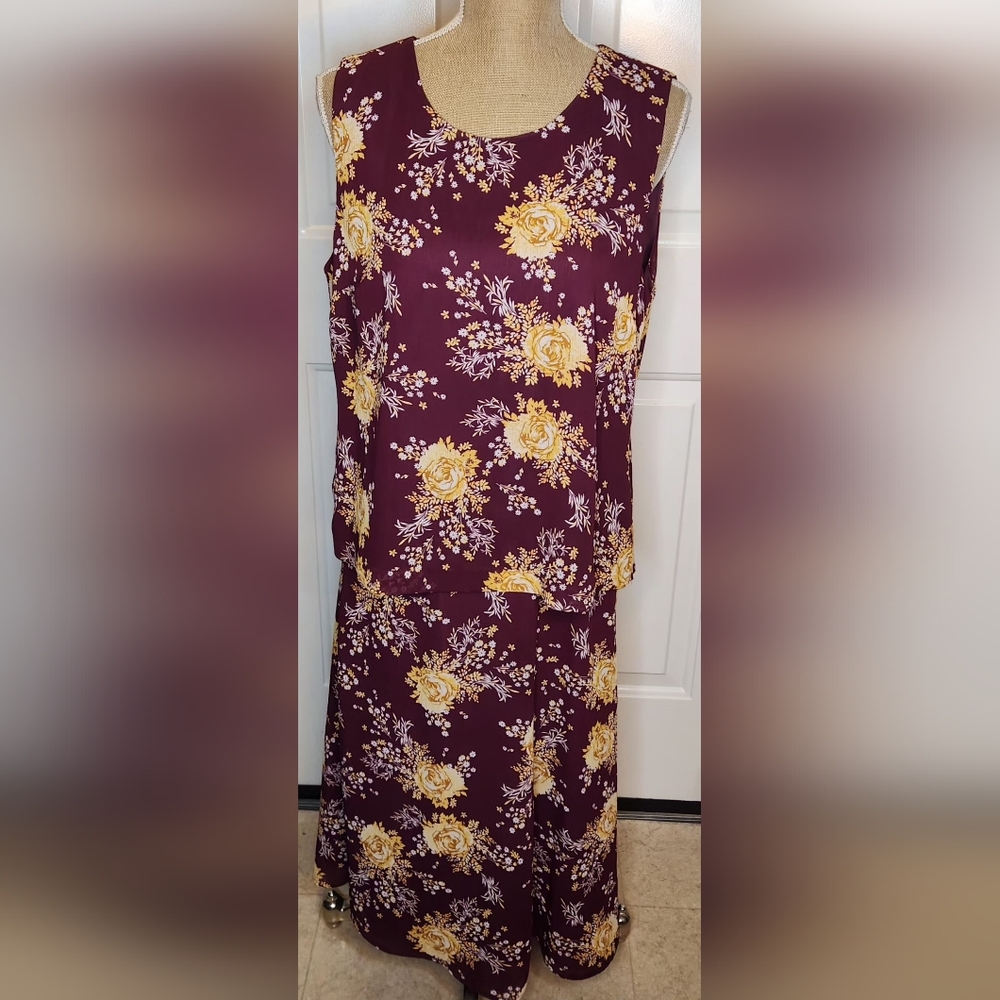 Appleseed's Floral Sleeveless Blouse & midi skirt set in Yellow & Purple size 14